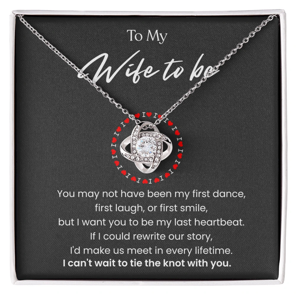 To My Wife To Be Love Knot Necklace From Fiance 14K White Gold Message Card