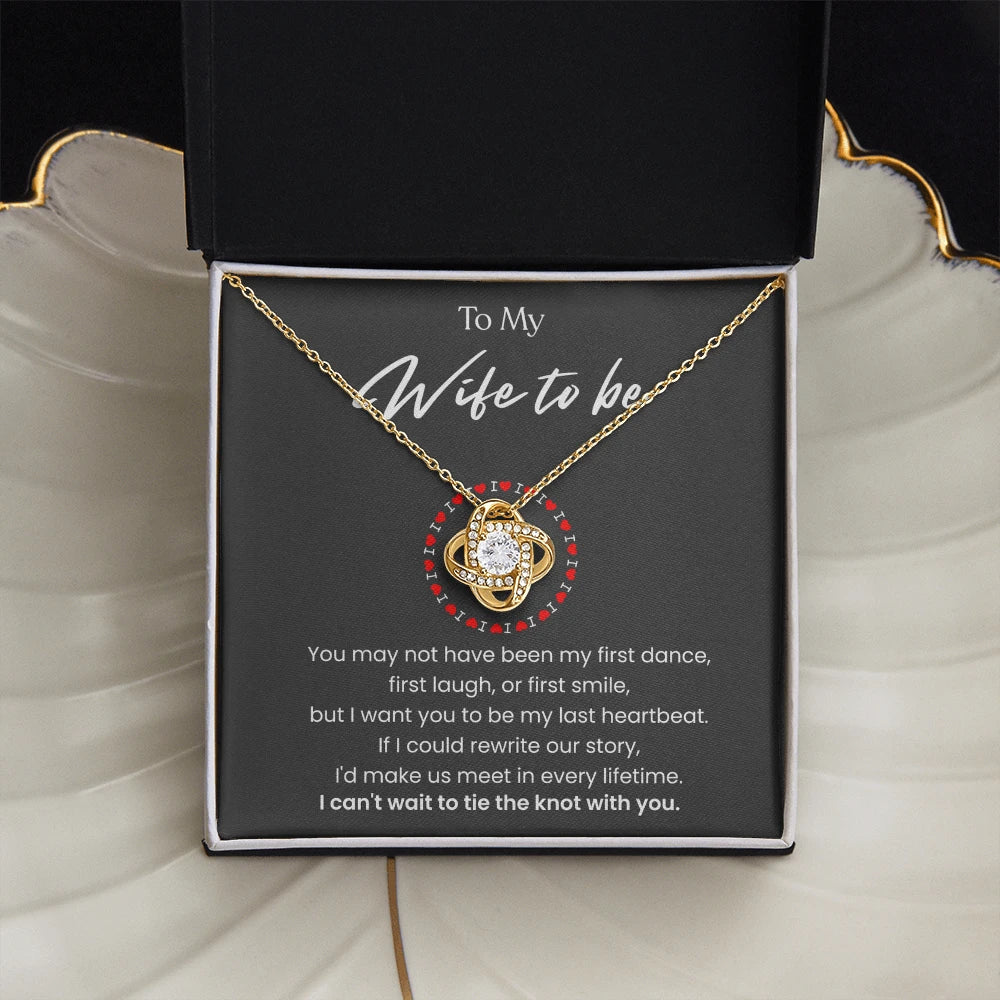 To My Wife To Be Love Knot Necklace From Fiance 18K Yellow Gold Message Card Standard Box