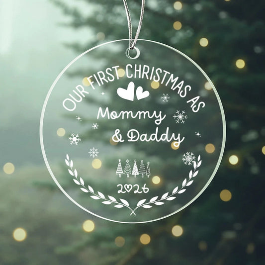 To New Parents Acrylic Circle Ornament 2026 Our First Christmas As Mommy and Daddy