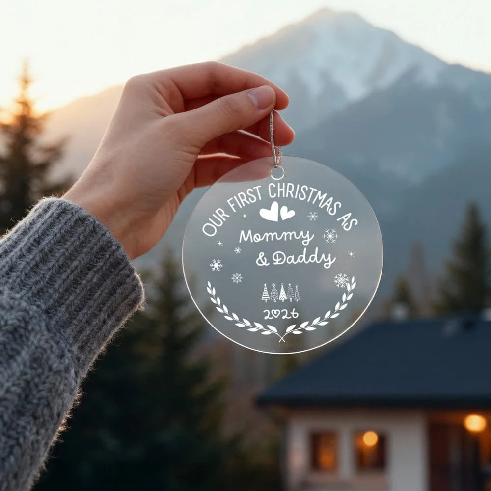 To New Parents Acrylic Circle Ornament 2026 Our First Christmas As Mommy and Daddy In The Nature