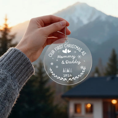 To New Parents Acrylic Circle Ornament 2026 Our First Christmas As Mommy and Daddy In The Nature