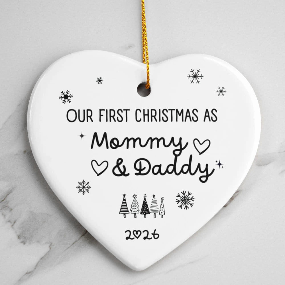 To New Parents Ceramic Heart Ornament 2026 Our First Christmas as Mommy and Daddy