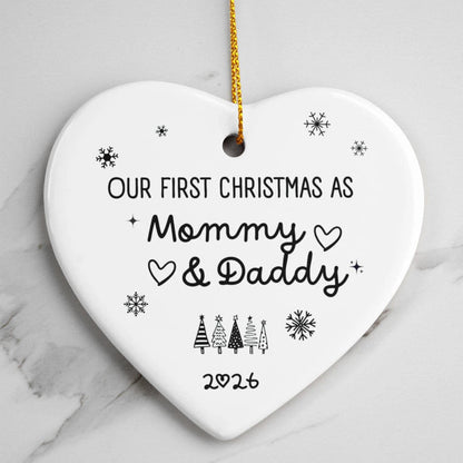 To New Parents Ceramic Heart Ornament 2026 Our First Christmas as Mommy and Daddy