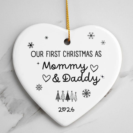 To New Parents Ceramic Heart Ornament 2026 Our First Christmas as Mommy and Daddy