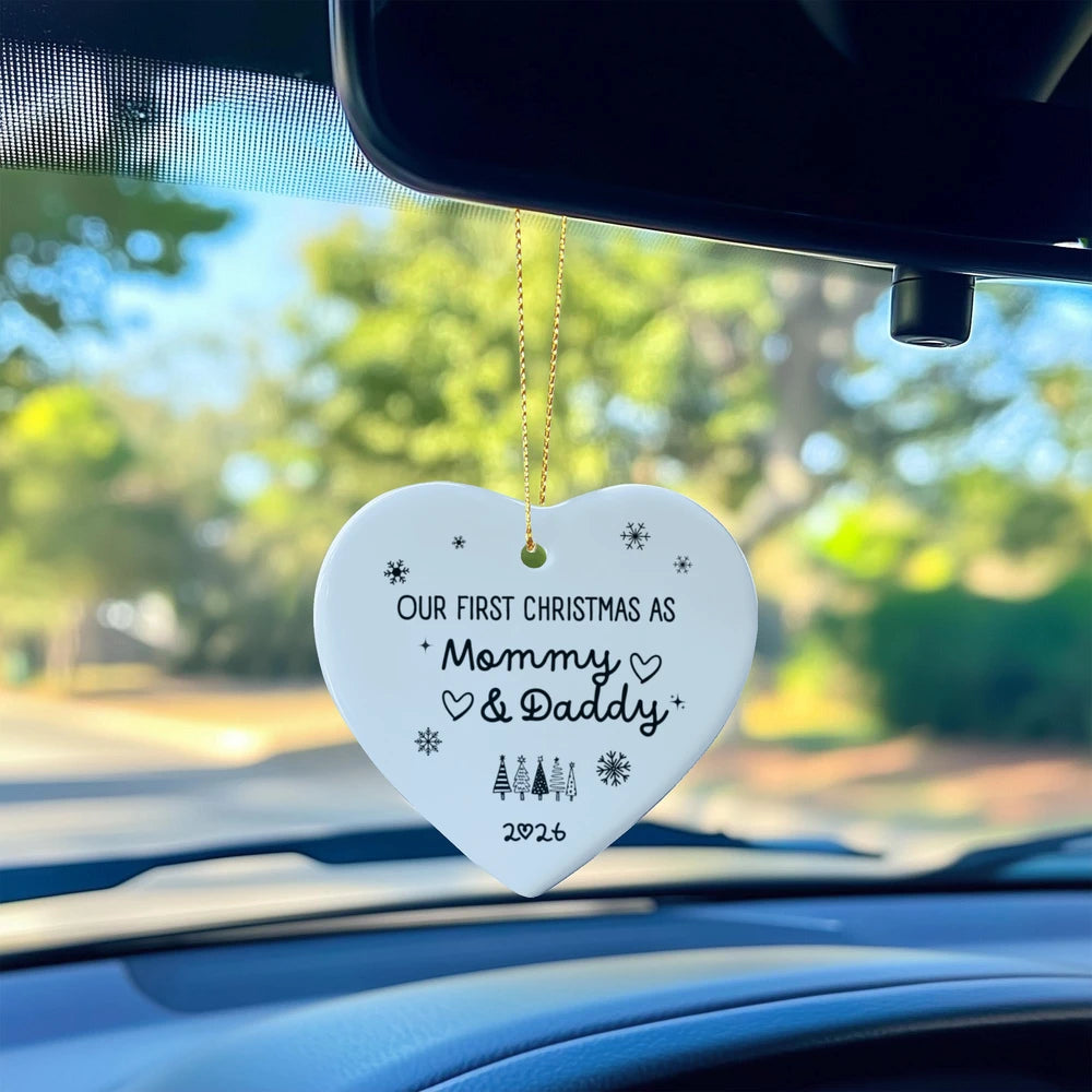 To New Parents Ceramic Heart Ornament 2026 Our First Christmas as Mommy and Daddy Display On The Car