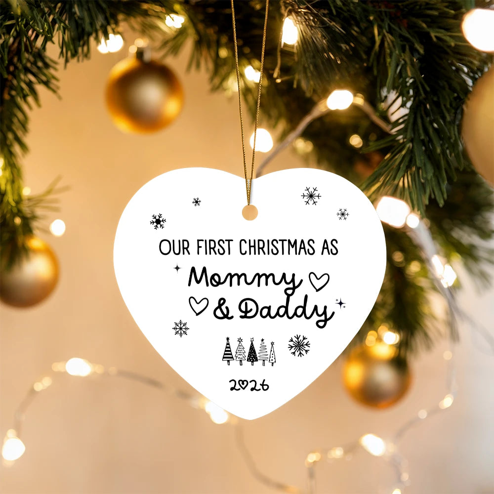 To New Parents High Gloss Heart Ornament Our First Christmas as Mommy and Daddy Display On The Christmas Tree