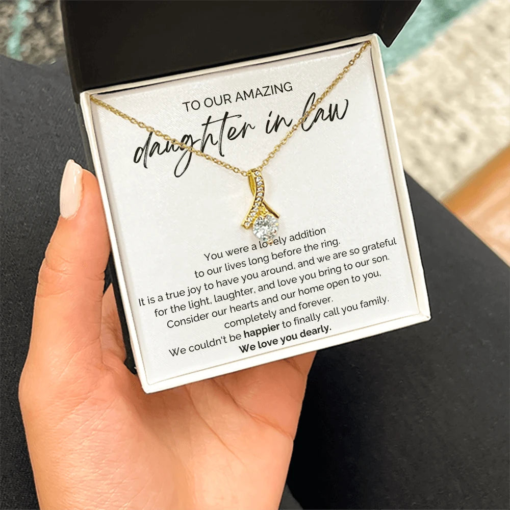 To Our Future Daughter-in-law 18K Yellow Gold Alluring Beauty Necklace From Parent-in-law We Love You Message Card Jewelry Standard Box