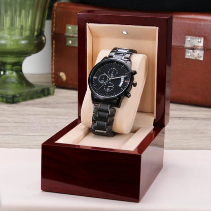 To Our Son-in-law Black Chronograph Watch From Parent-in-law With Engraving Texts Call You Family Luxury Box