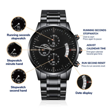 To Our Son-in-law Black Chronograph Watch From Parent-in-law With Engraving Texts Call You Family Product Specifications