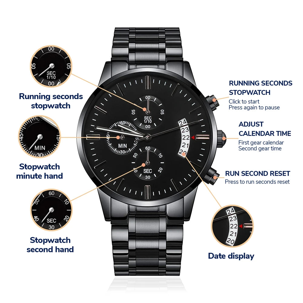 To Our Son-in-law Black Chronograph Watch From Parent-in-law With Engraving Texts Call You Family Product Specifications