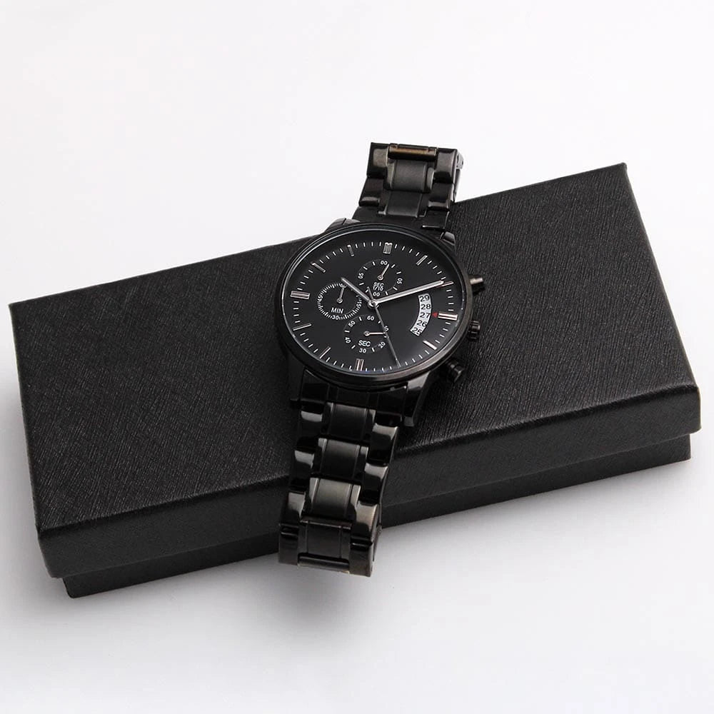 To Our Son-in-law Black Chronograph Watch From Parent-in-law With Engraving Texts Call You Family Two Tone Box