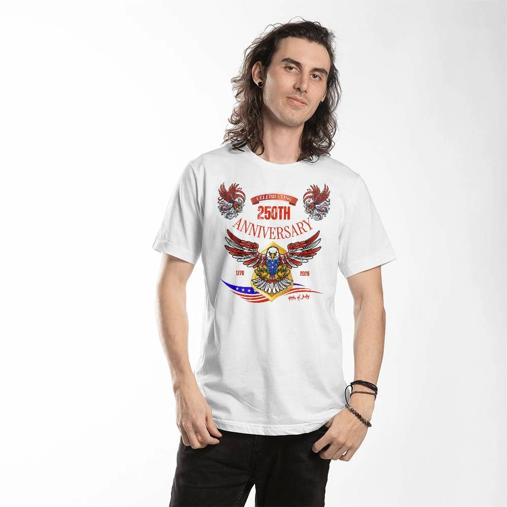 USA 250 Years Anniversary White T-Shirt 1776 2026 America Anniversary Showcase Man Model 