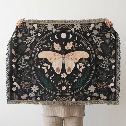 Vintage Butterfly and Flower Blanket 100 Landscape Cotton Woven Throw Blanket Display