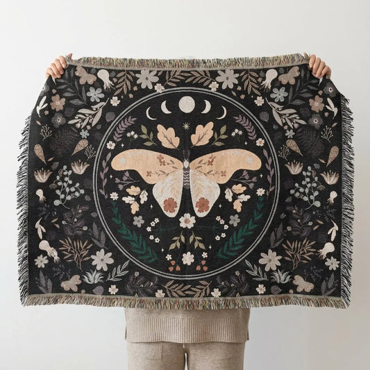 Vintage Butterfly and Flower Blanket 100 Landscape Cotton Woven Throw Blanket Display