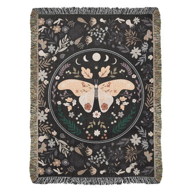 Vintage Butterfly and Flower Blanket 37x52 Portrait Cotton Woven Throw Blanket with Fringe