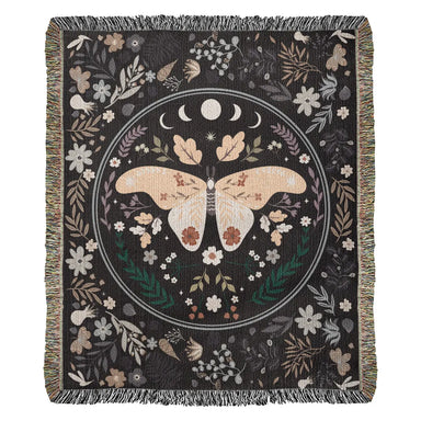 Vintage Butterfly and Flower Blanket 50x60 Portrait Cotton Woven Throw Blanket with Fringe
