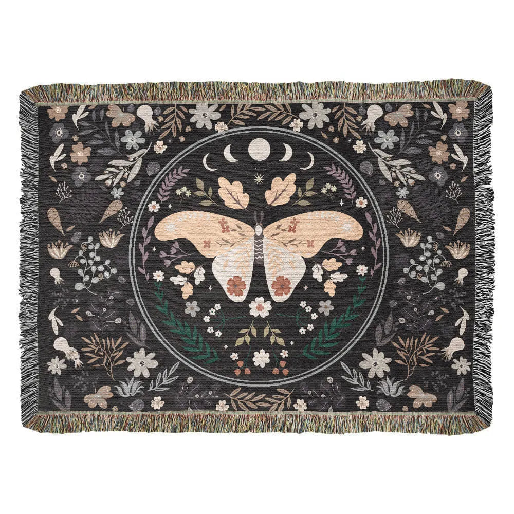 Vintage Butterfly and Flower Blanket 52x37 Landscape Cotton Woven Throw Blanket Display