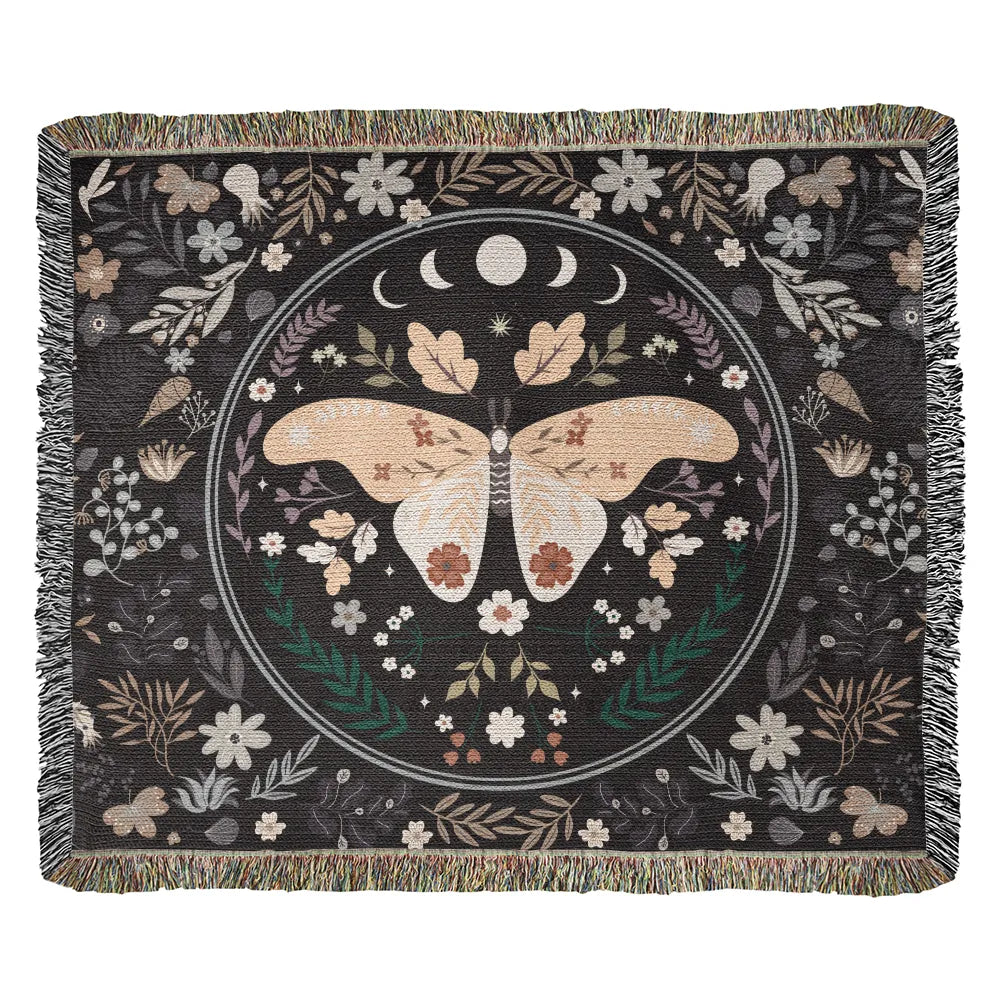 Vintage Butterfly and Flower Blanket 60x50 Landscape Cotton Woven Throw Blanket Display