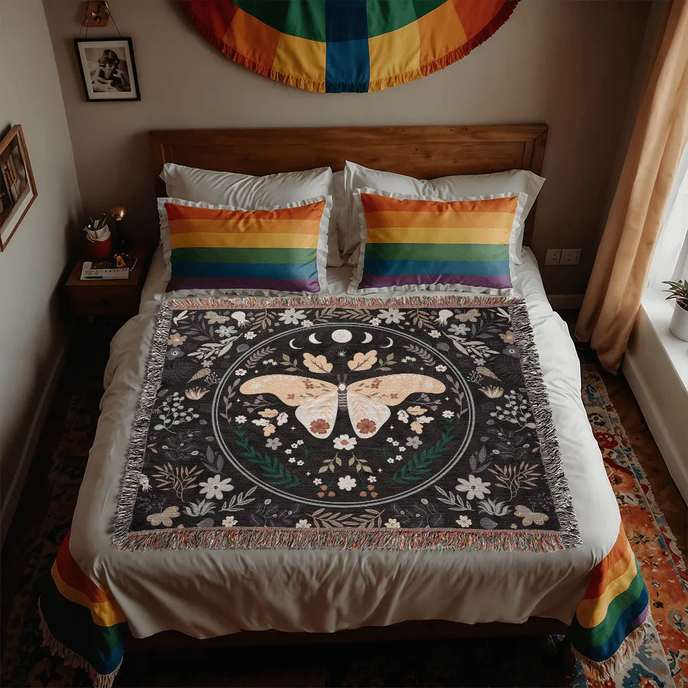 Vintage Butterfly and Flower Blanket 60x50 Landscape Cotton Woven Throw Blanket Display on the Bed