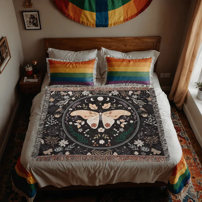 Vintage Butterfly and Flower Blanket 60x50 Landscape Cotton Woven Throw Blanket Display on the Bed