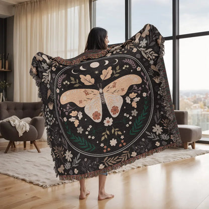 Vintage Butterfly and Flower Blanket 60x50 Landscape Cotton Woven Throw Blanket Display on the Shoulder