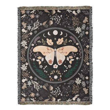 Vintage Butterfly and Flower Blanket 60x80 Portrait Cotton Woven Throw Blanket with Fringe