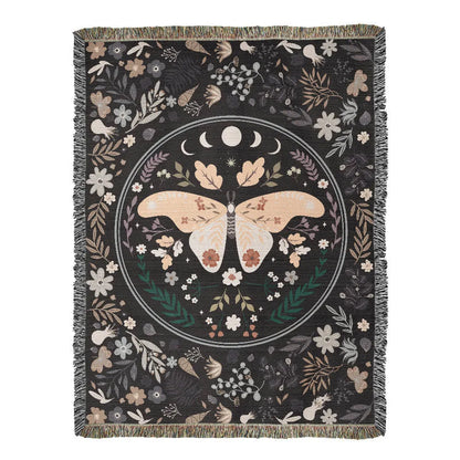 Vintage Butterfly and Flower Blanket 60x80 Portrait Cotton Woven Throw Blanket with Fringe