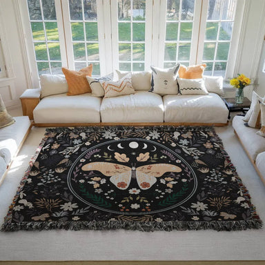 Vintage Butterfly and Flower Blanket 80x60 Landscape Cotton Woven Throw Blanket Display on the Ground