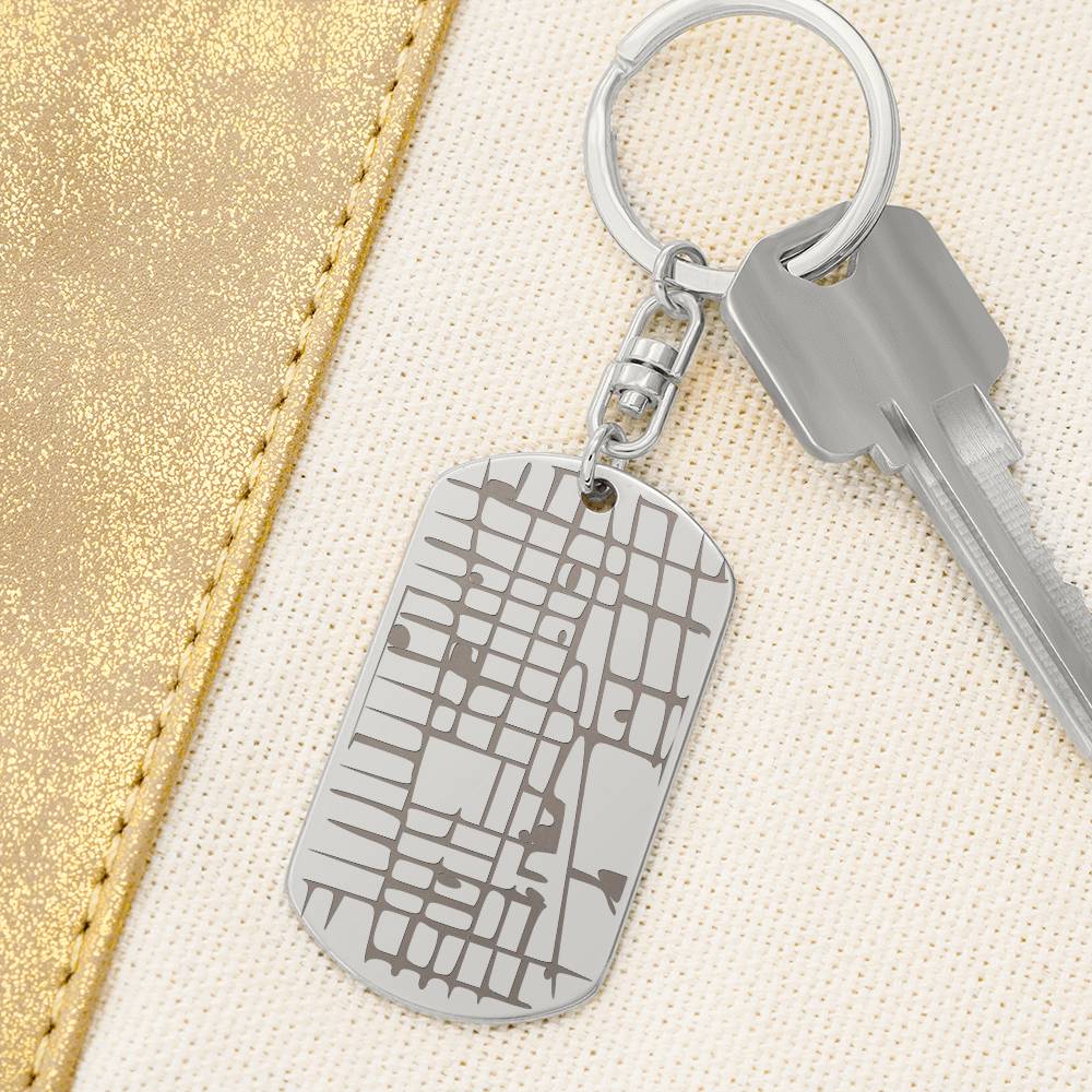 Custom Engraved  Map Dog Tag Keychain