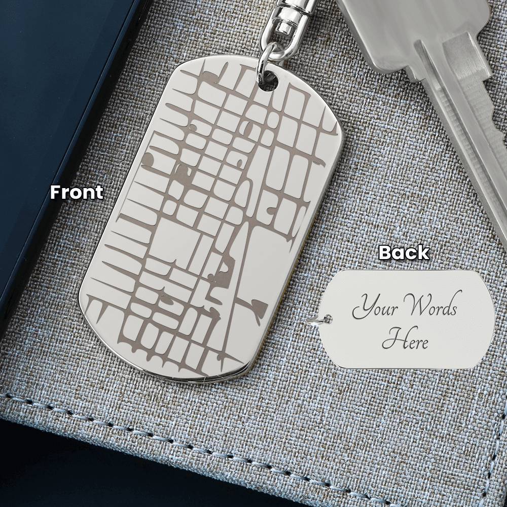 Custom Engraved  Map Dog Tag Keychain