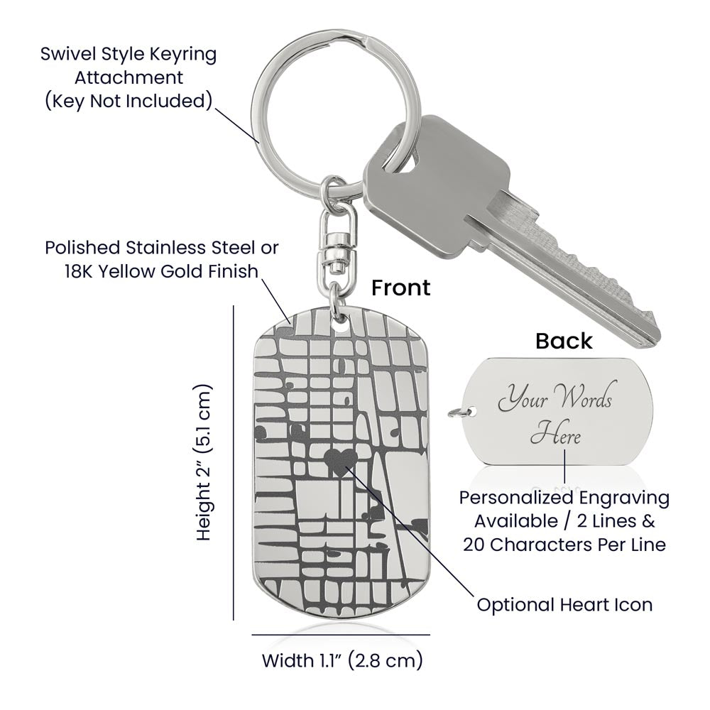 Custom Engraved  Map Dog Tag Keychain