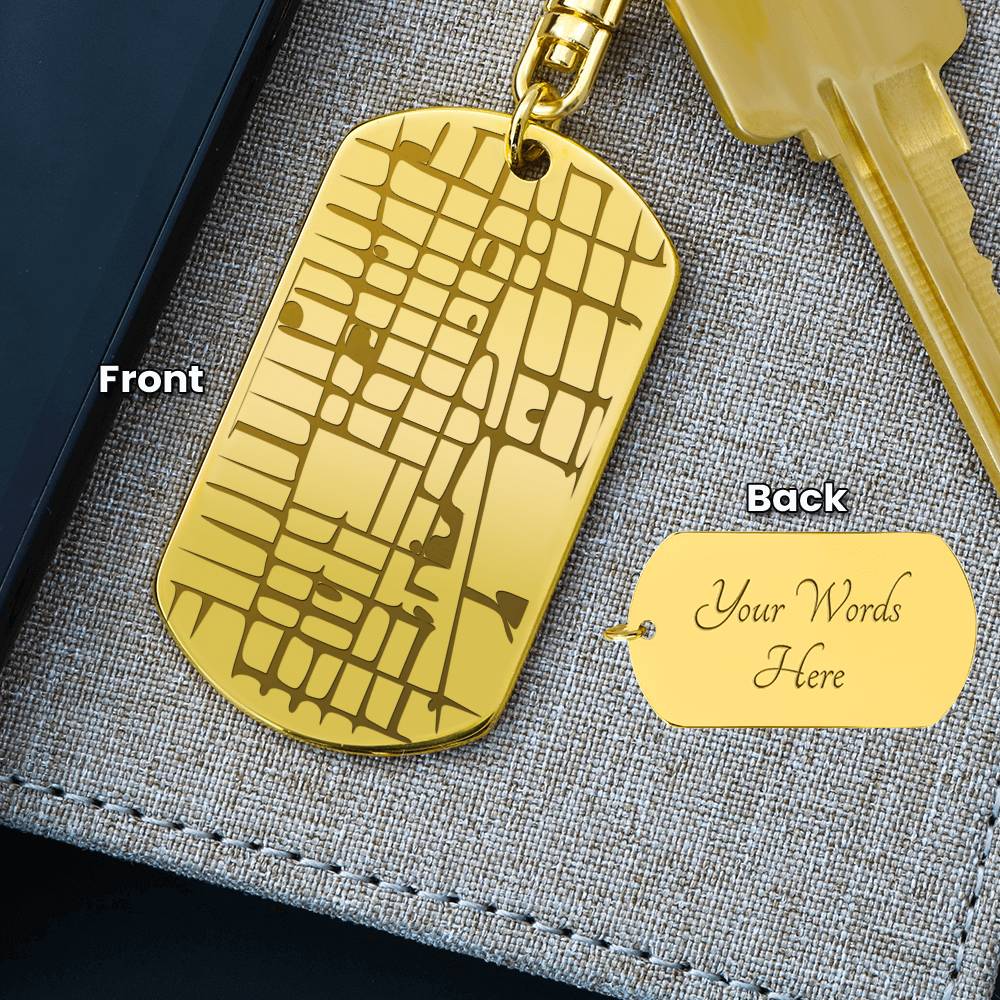 Custom Engraved  Map Dog Tag Keychain