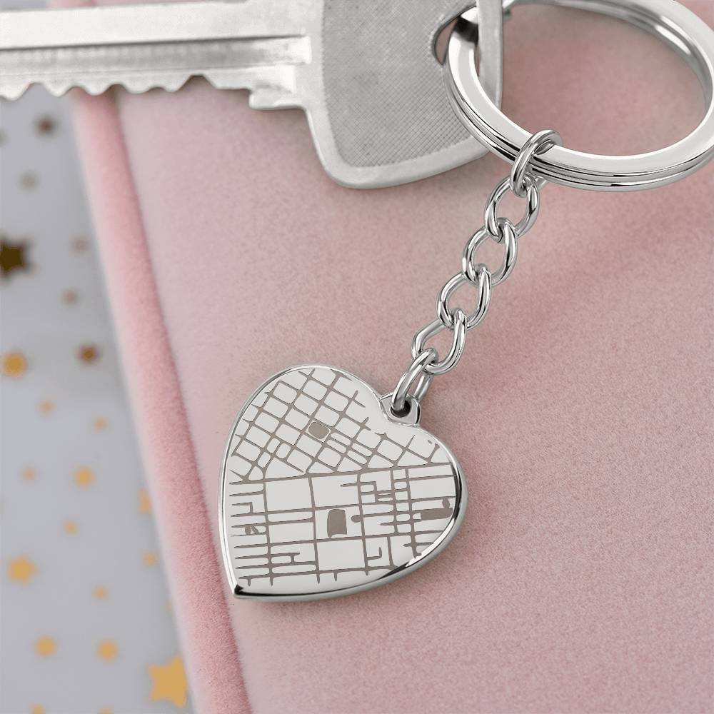 Custom Engraved Map Heart Keychain