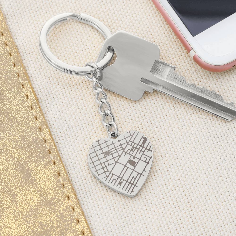 Custom Engraved Map Heart Keychain