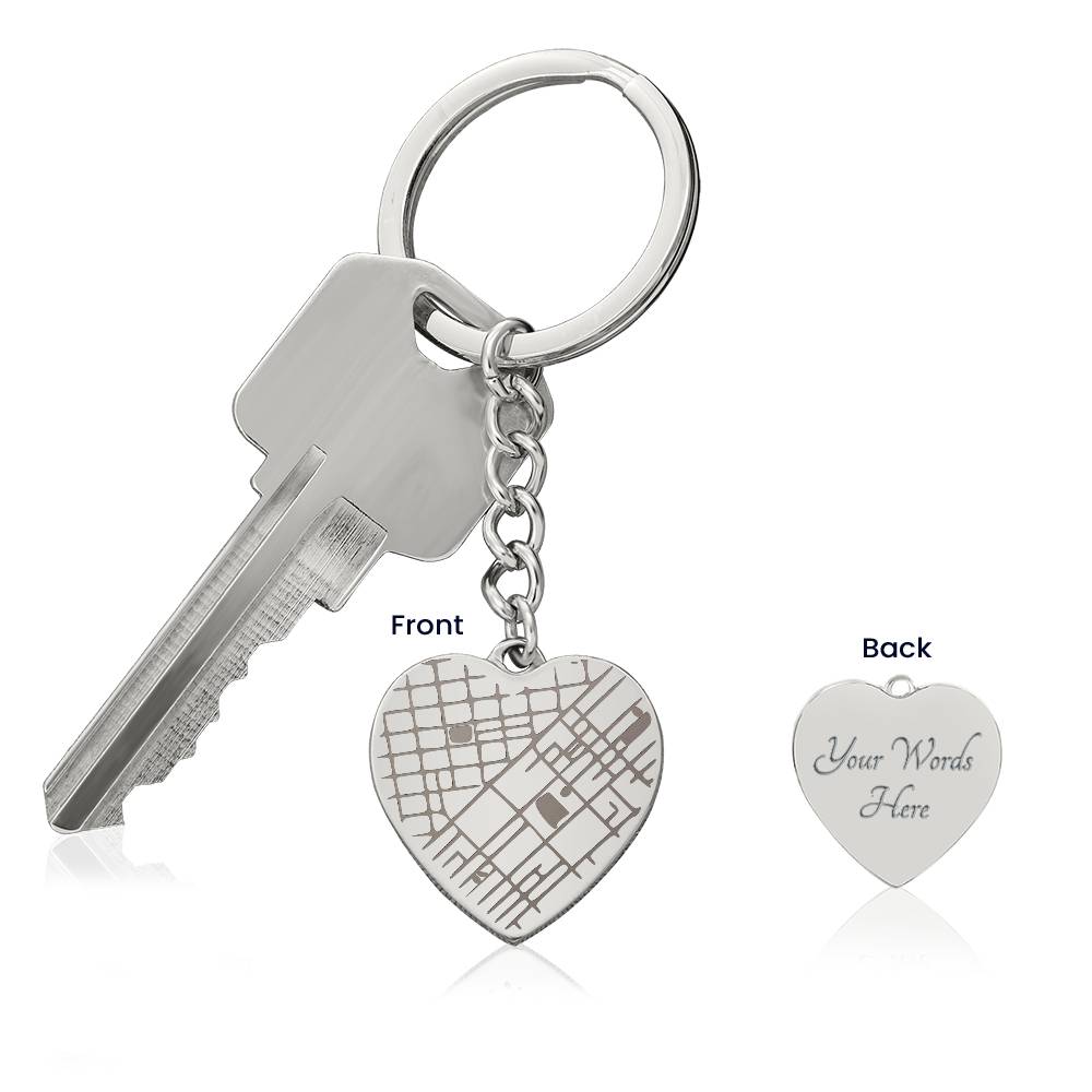 Custom Engraved Map Heart Keychain