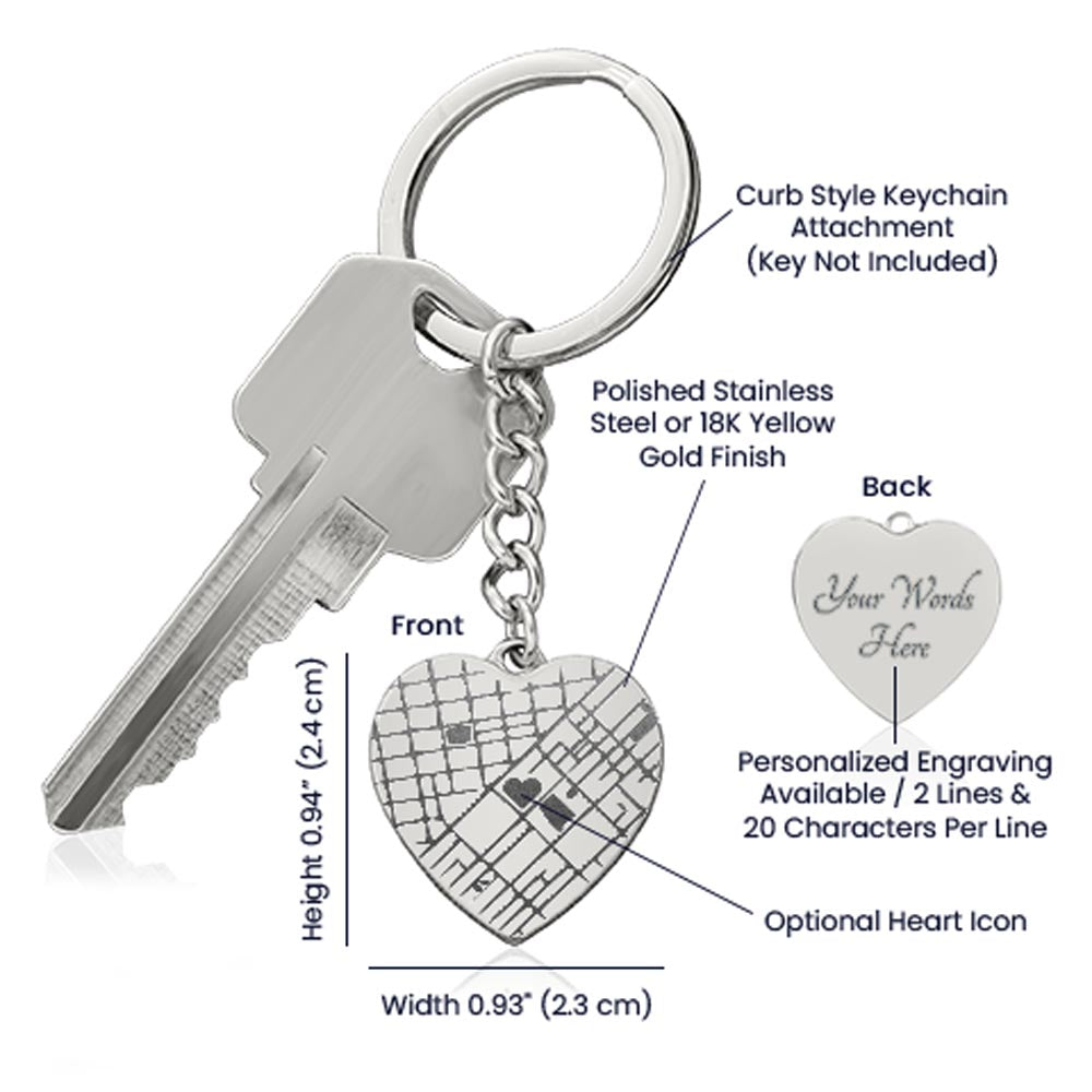 Custom Engraved Map Heart Keychain