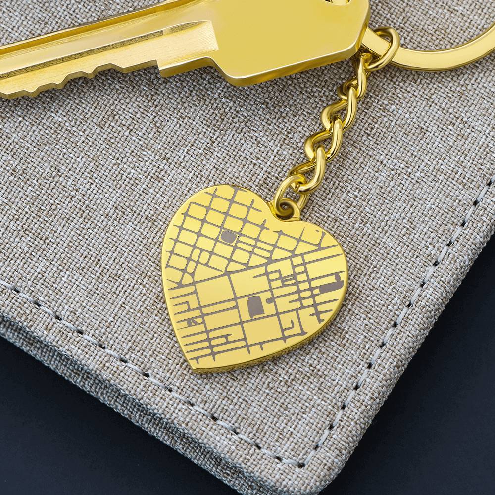 Custom Engraved Map Heart Keychain