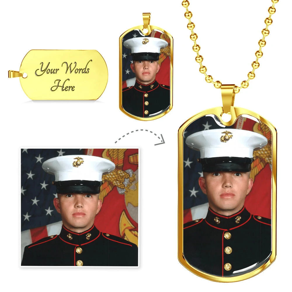 military chain gold custom engraved photo dog tag necklace