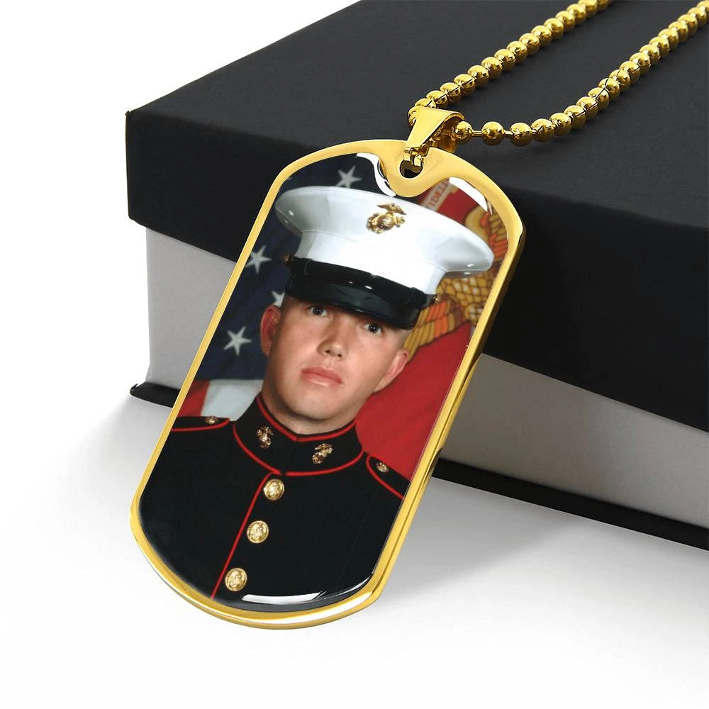 military chain gold custom engraved photo dog tag necklace showcase