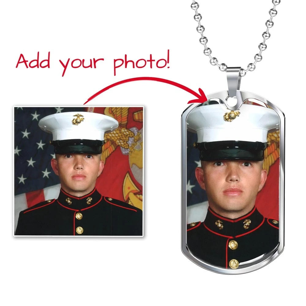 military chain silver custom photo dog tag necklace
