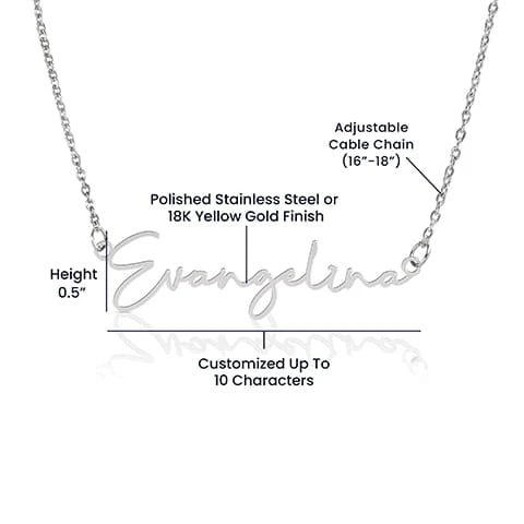 personalized signature name necklace specifications