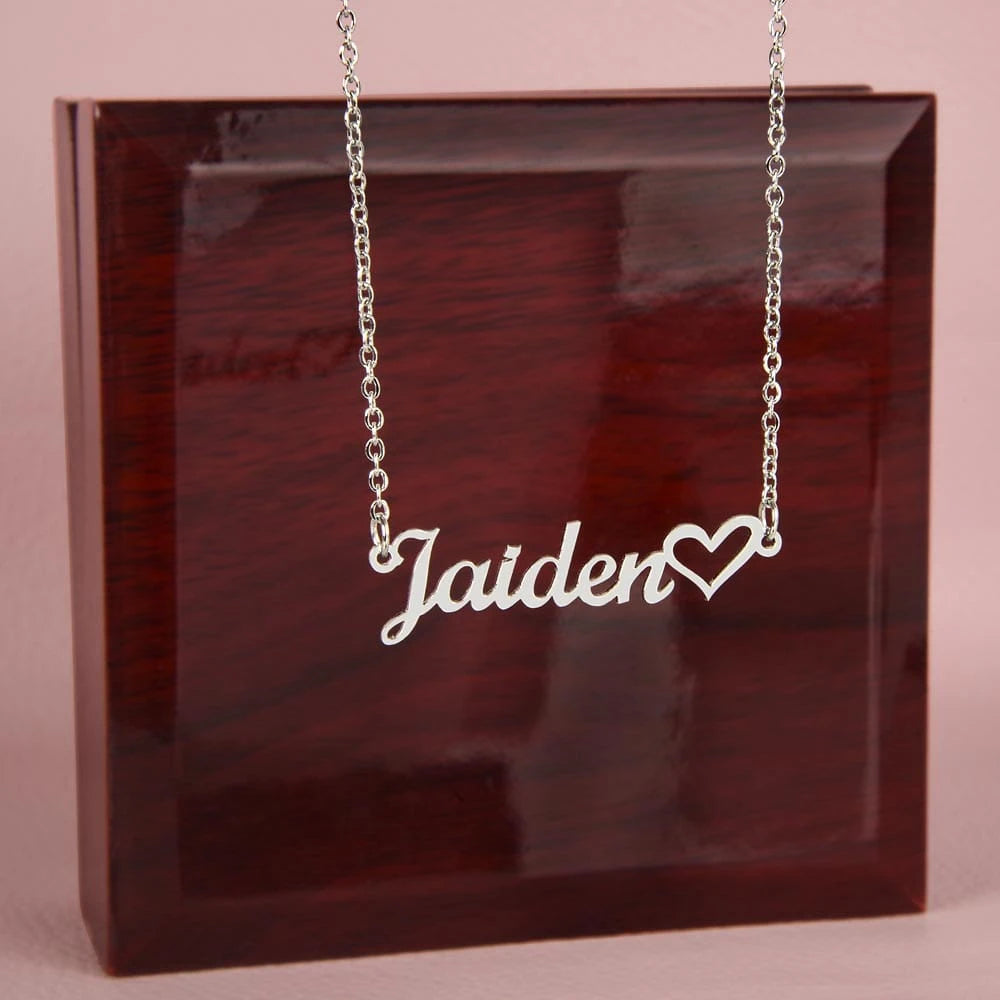 polished stainless steel Custom Name Necklace with Heart for Her luxury box