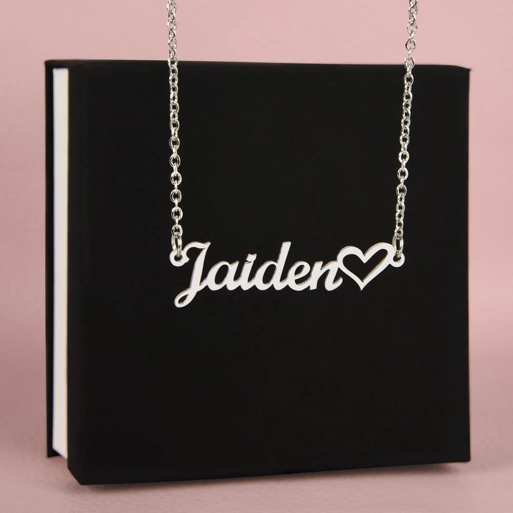 polished stainless steel Custom Name Necklace with Heart for Her standard box