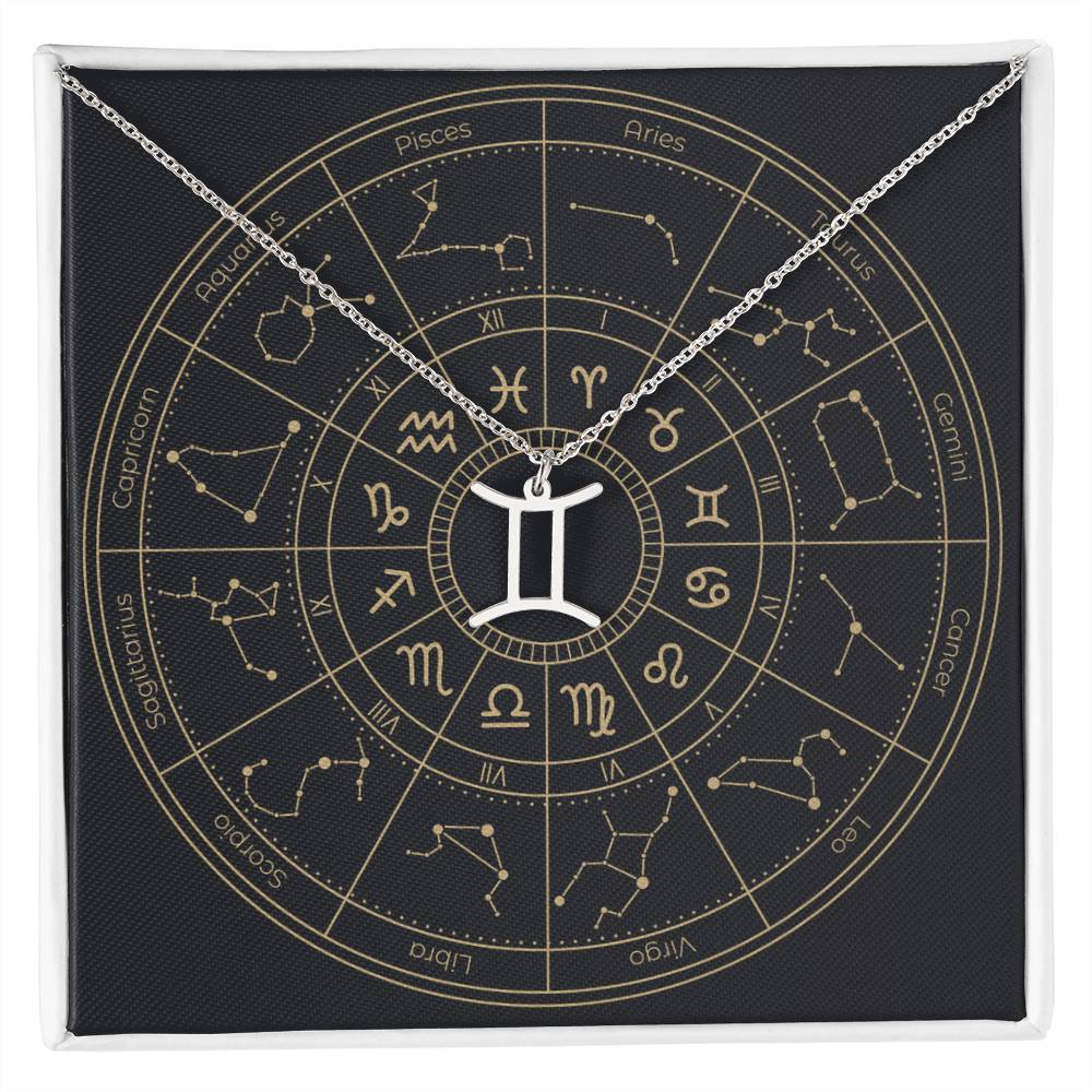 polished stainless steel Gemini zodiac sign necklaces