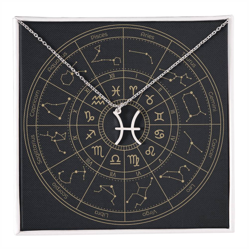 polished stainless steel Pisces zodiac sign necklaces
