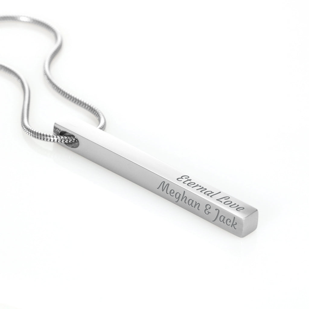 polished stainless steel custom engraved 4-sided bar necklace
