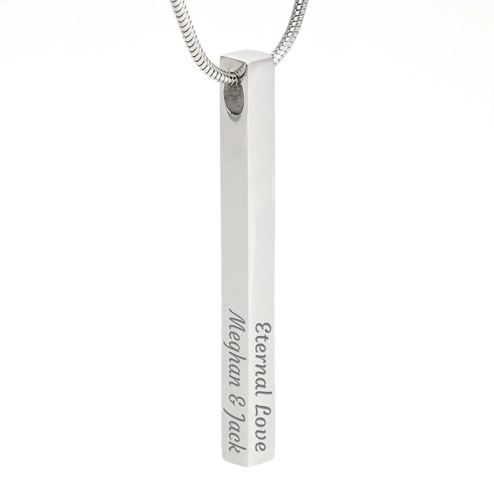 polished stainless steel custom engraved 4-sided bar necklace for her