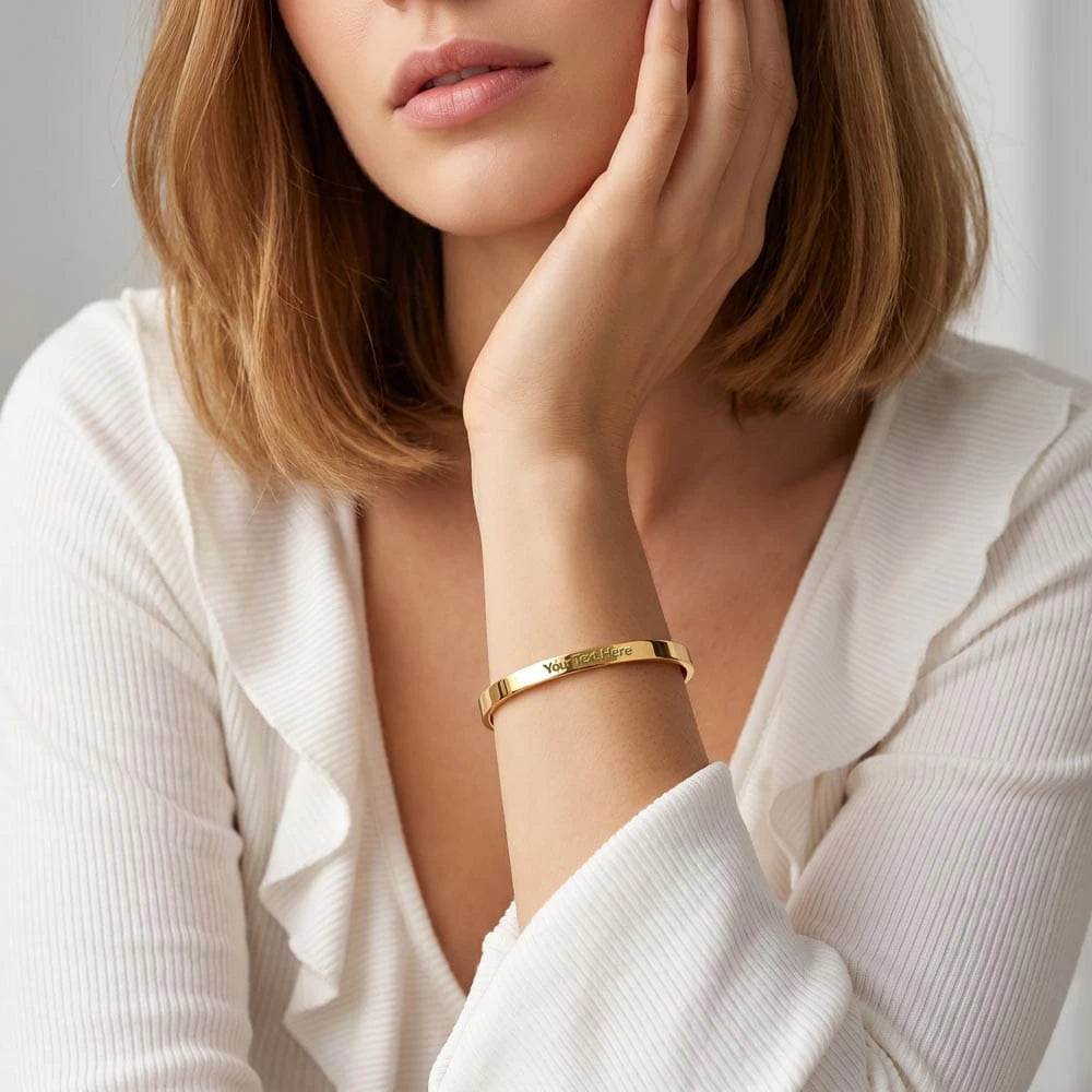 18k yellow gold custom inside engraved cuff bracelet