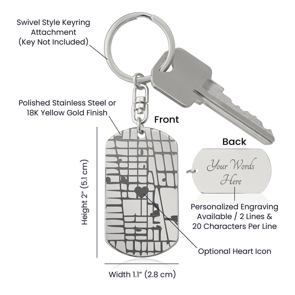 polished stainless steel custom engraved map dog tag keychain specifications