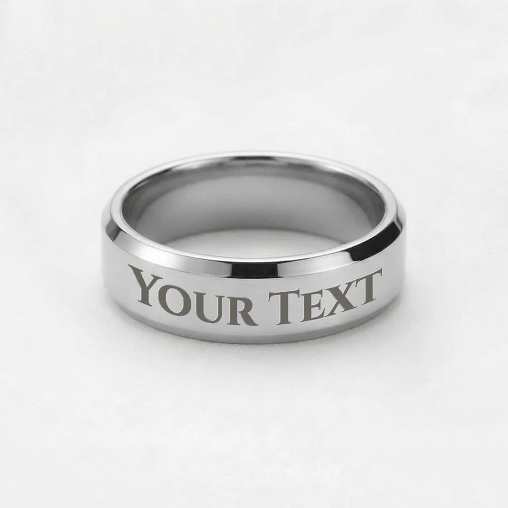 polished stainless steel custom engraved men's ring size 8